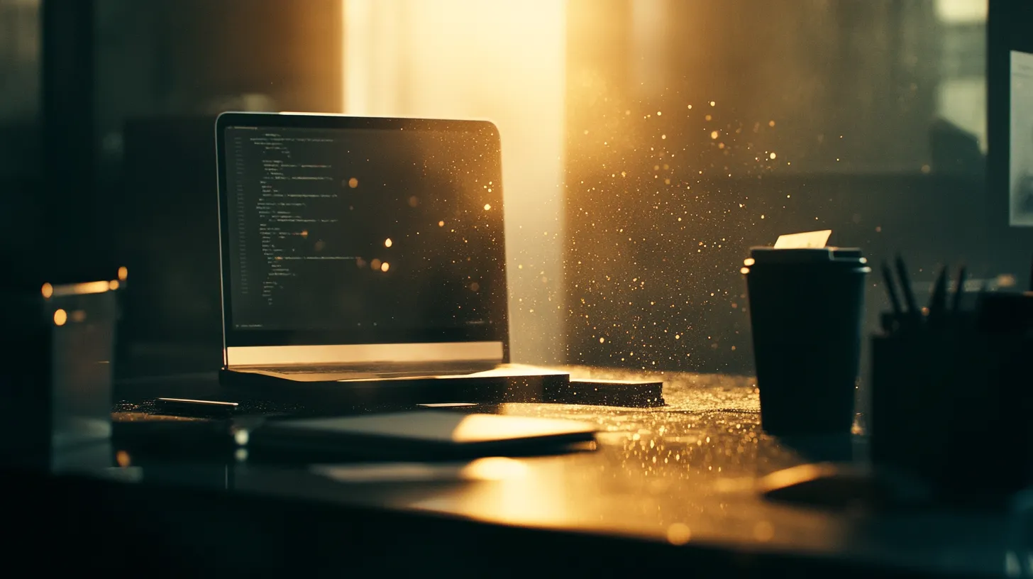 Professional workspace with cinematic lighting